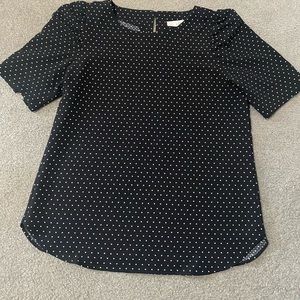 LOFT - Black Polka Dot Short Sleeve Blouse - Size S